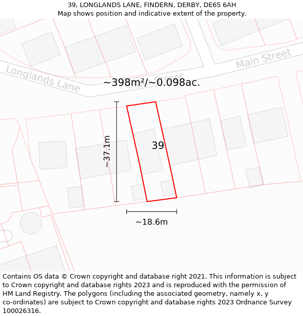 39, LONGLANDS LANE, FINDERN, DERBY, DE65 6AH: Plot and title map