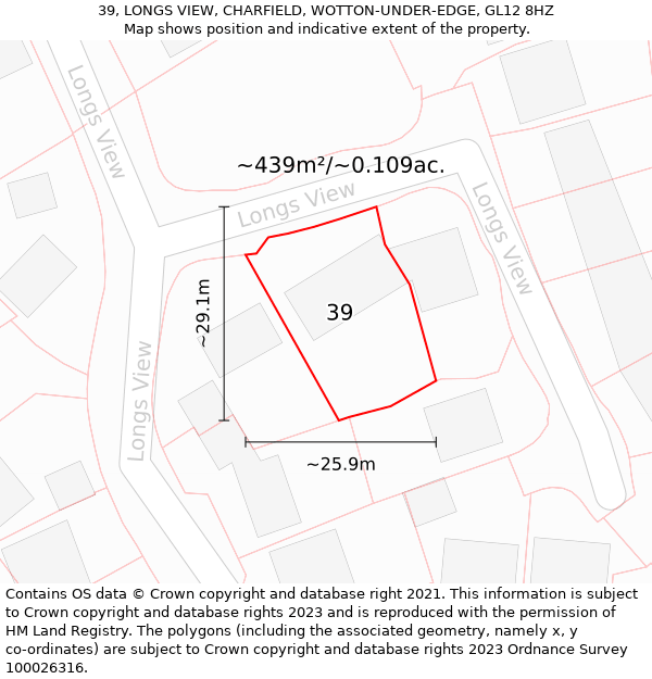 39, LONGS VIEW, CHARFIELD, WOTTON-UNDER-EDGE, GL12 8HZ: Plot and title map