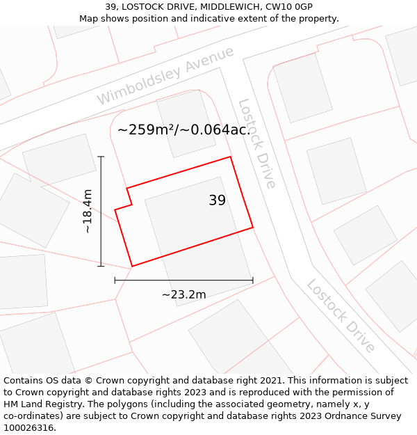 39, LOSTOCK DRIVE, MIDDLEWICH, CW10 0GP: Plot and title map