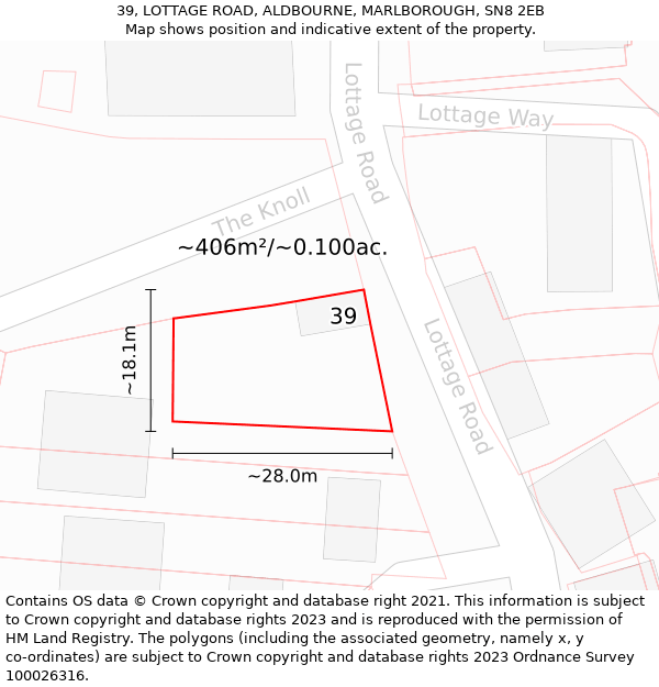 39, LOTTAGE ROAD, ALDBOURNE, MARLBOROUGH, SN8 2EB: Plot and title map