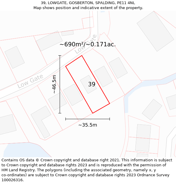 39, LOWGATE, GOSBERTON, SPALDING, PE11 4NL: Plot and title map