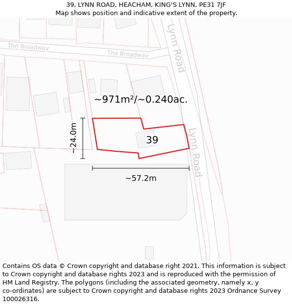 39, LYNN ROAD, HEACHAM, KING'S LYNN, PE31 7JF: Plot and title map