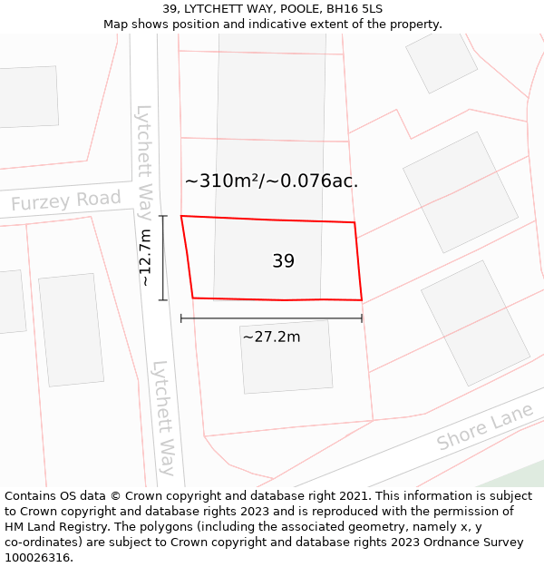 39, LYTCHETT WAY, POOLE, BH16 5LS: Plot and title map