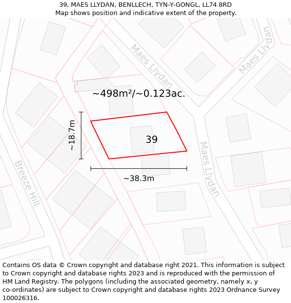 39, MAES LLYDAN, BENLLECH, TYN-Y-GONGL, LL74 8RD: Plot and title map