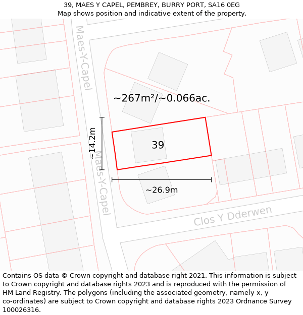 39, MAES Y CAPEL, PEMBREY, BURRY PORT, SA16 0EG: Plot and title map