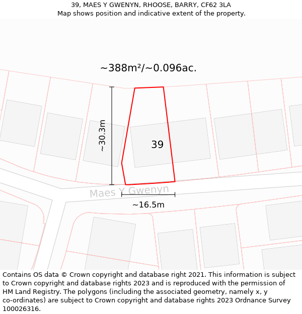 39, MAES Y GWENYN, RHOOSE, BARRY, CF62 3LA: Plot and title map