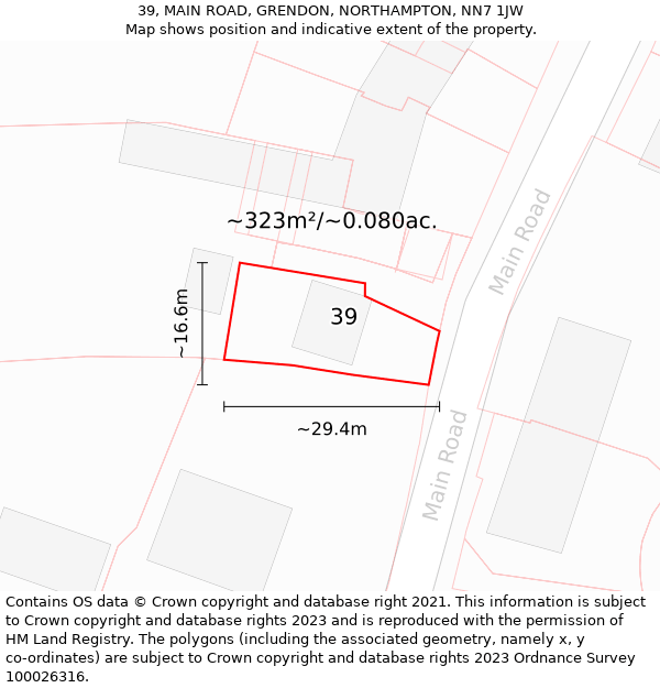 39, MAIN ROAD, GRENDON, NORTHAMPTON, NN7 1JW: Plot and title map