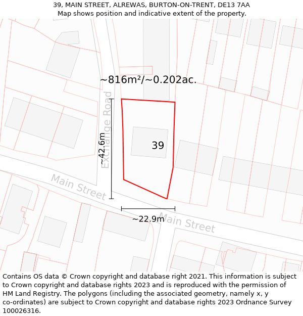 39, MAIN STREET, ALREWAS, BURTON-ON-TRENT, DE13 7AA: Plot and title map