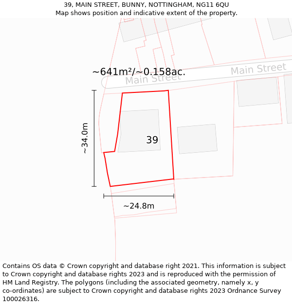 39, MAIN STREET, BUNNY, NOTTINGHAM, NG11 6QU: Plot and title map