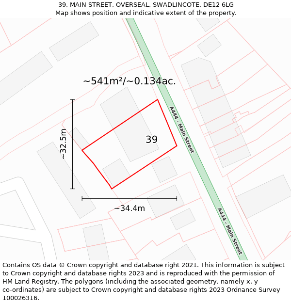 39, MAIN STREET, OVERSEAL, SWADLINCOTE, DE12 6LG: Plot and title map