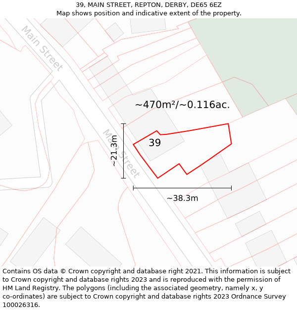 39, MAIN STREET, REPTON, DERBY, DE65 6EZ: Plot and title map