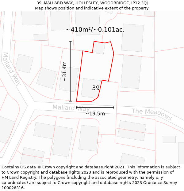 39, MALLARD WAY, HOLLESLEY, WOODBRIDGE, IP12 3QJ: Plot and title map