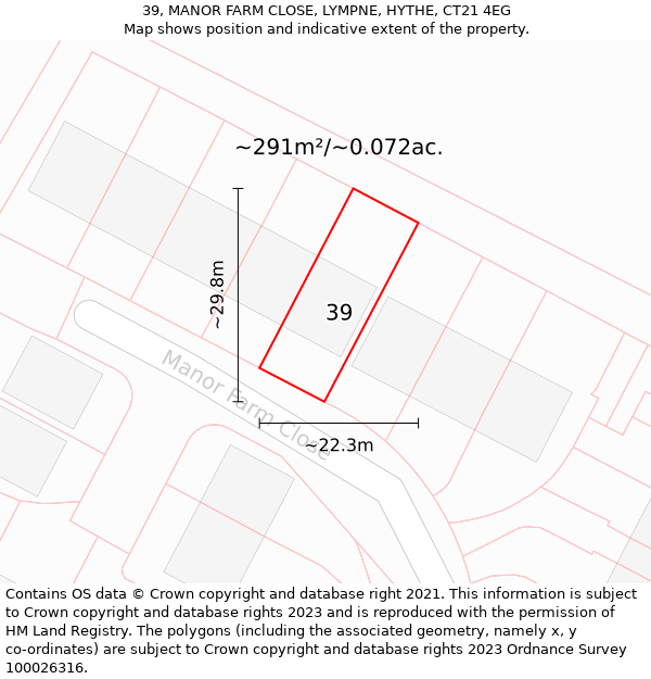 39, MANOR FARM CLOSE, LYMPNE, HYTHE, CT21 4EG: Plot and title map