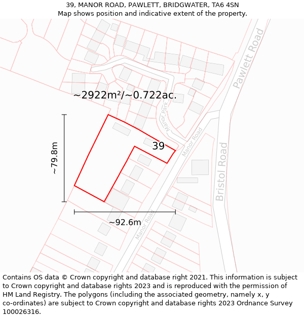 39, MANOR ROAD, PAWLETT, BRIDGWATER, TA6 4SN: Plot and title map