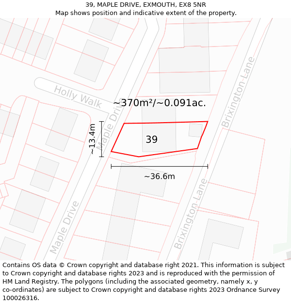 39, MAPLE DRIVE, EXMOUTH, EX8 5NR: Plot and title map