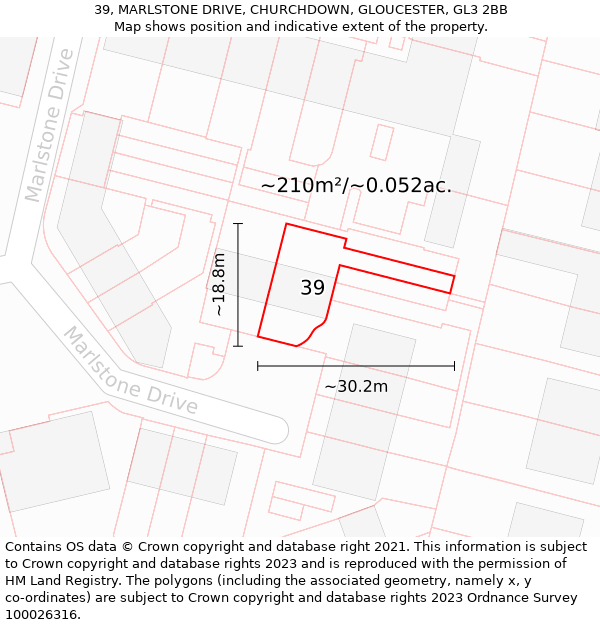 39, MARLSTONE DRIVE, CHURCHDOWN, GLOUCESTER, GL3 2BB: Plot and title map