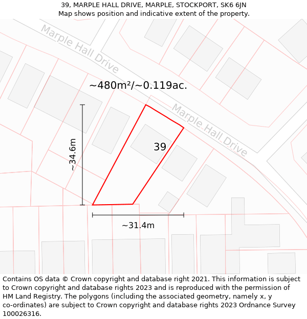 39, MARPLE HALL DRIVE, MARPLE, STOCKPORT, SK6 6JN: Plot and title map