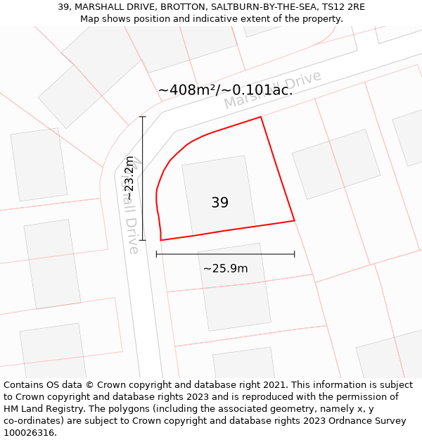 39, MARSHALL DRIVE, BROTTON, SALTBURN-BY-THE-SEA, TS12 2RE: Plot and title map