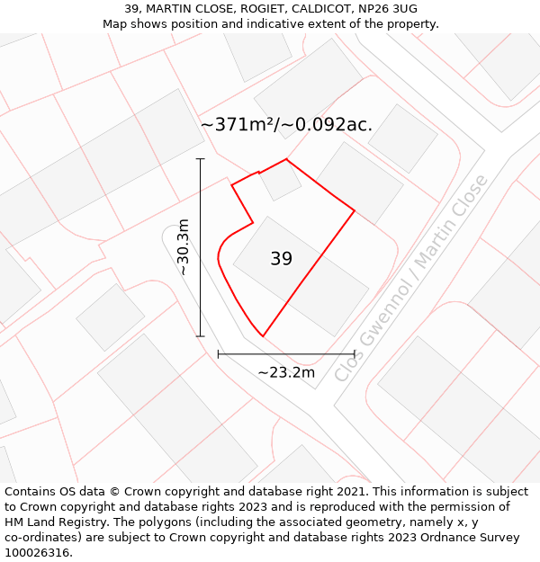 39, MARTIN CLOSE, ROGIET, CALDICOT, NP26 3UG: Plot and title map