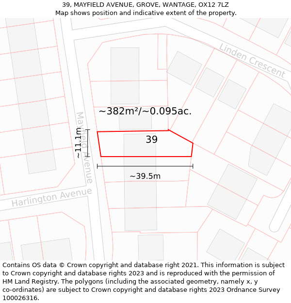 39, MAYFIELD AVENUE, GROVE, WANTAGE, OX12 7LZ: Plot and title map