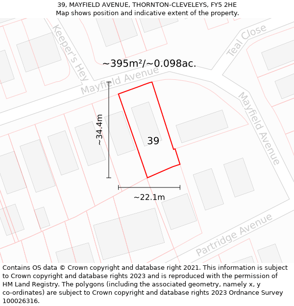 39, MAYFIELD AVENUE, THORNTON-CLEVELEYS, FY5 2HE: Plot and title map