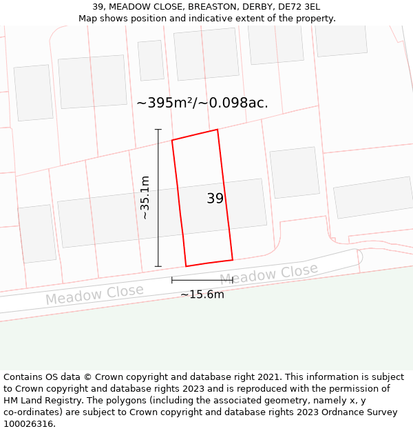 39, MEADOW CLOSE, BREASTON, DERBY, DE72 3EL: Plot and title map