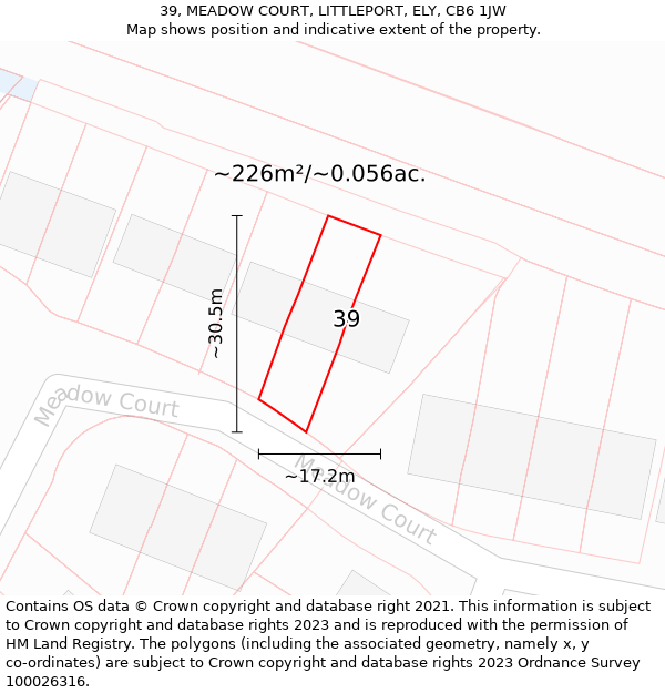 39, MEADOW COURT, LITTLEPORT, ELY, CB6 1JW: Plot and title map