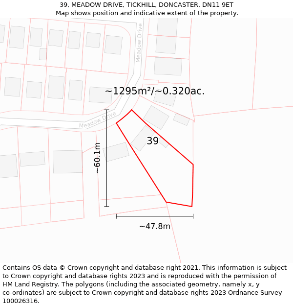 39, MEADOW DRIVE, TICKHILL, DONCASTER, DN11 9ET: Plot and title map