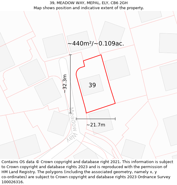 39, MEADOW WAY, MEPAL, ELY, CB6 2GH: Plot and title map