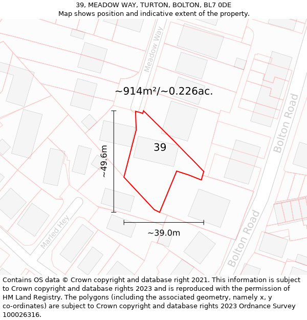 39, MEADOW WAY, TURTON, BOLTON, BL7 0DE: Plot and title map