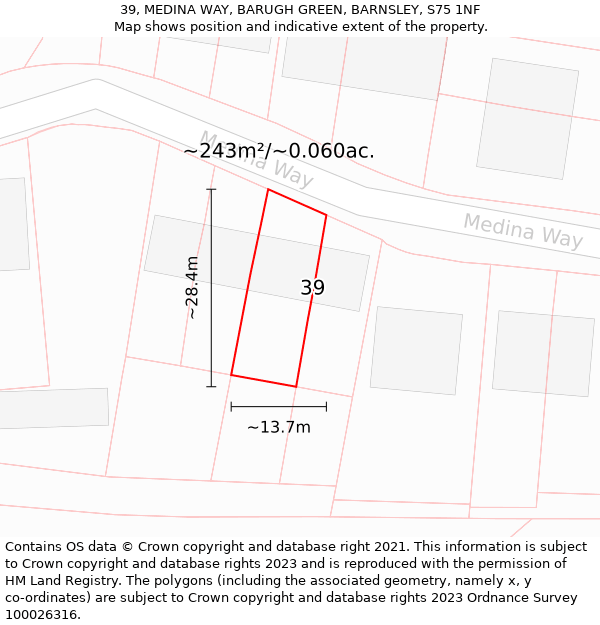 39, MEDINA WAY, BARUGH GREEN, BARNSLEY, S75 1NF: Plot and title map