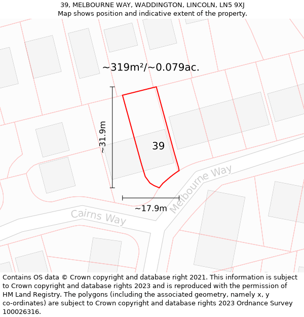 39, MELBOURNE WAY, WADDINGTON, LINCOLN, LN5 9XJ: Plot and title map