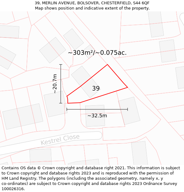 39, MERLIN AVENUE, BOLSOVER, CHESTERFIELD, S44 6QF: Plot and title map