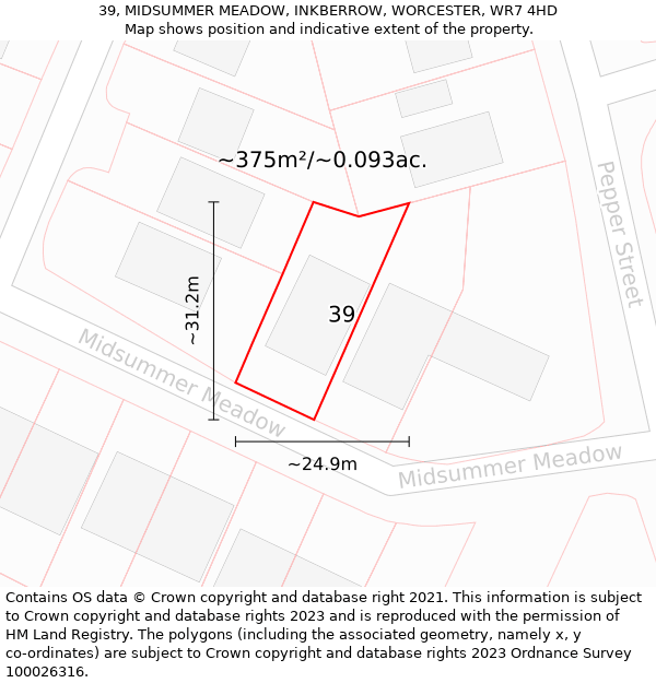 39, MIDSUMMER MEADOW, INKBERROW, WORCESTER, WR7 4HD: Plot and title map