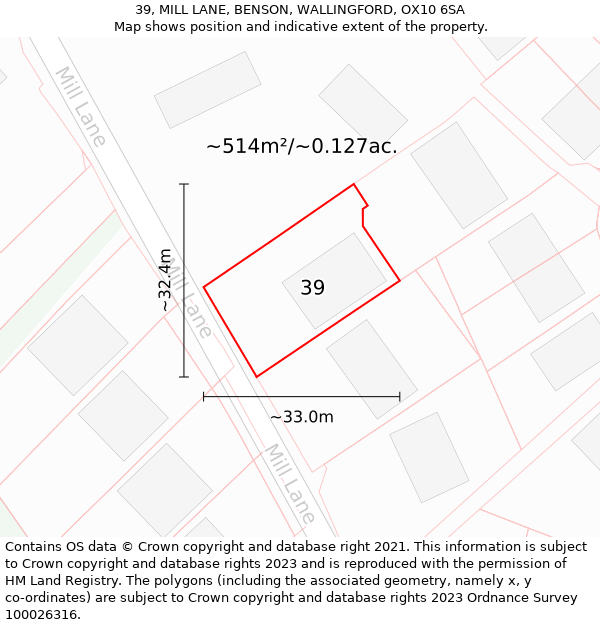 39, MILL LANE, BENSON, WALLINGFORD, OX10 6SA: Plot and title map