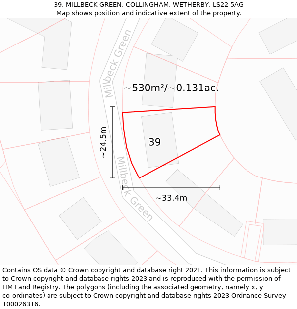 39, MILLBECK GREEN, COLLINGHAM, WETHERBY, LS22 5AG: Plot and title map