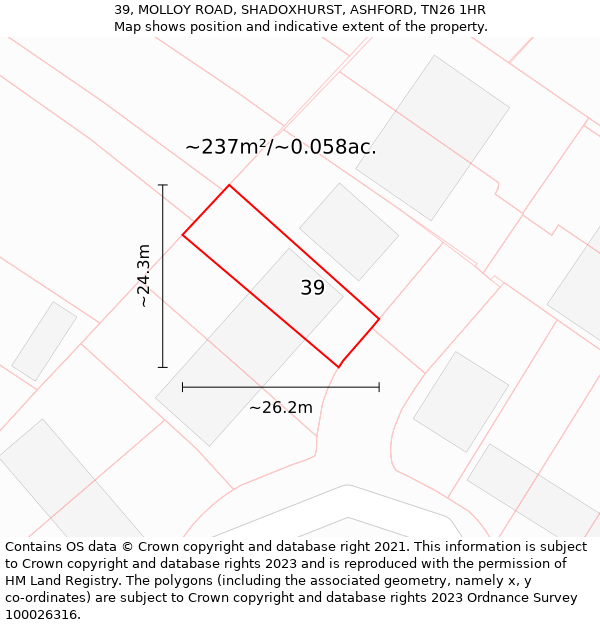 39, MOLLOY ROAD, SHADOXHURST, ASHFORD, TN26 1HR: Plot and title map