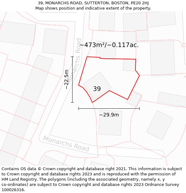 39, MONARCHS ROAD, SUTTERTON, BOSTON, PE20 2HJ: Plot and title map