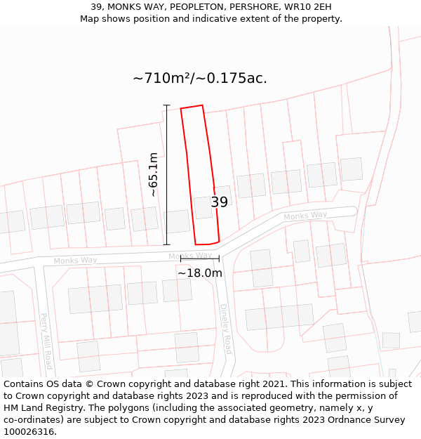 39, MONKS WAY, PEOPLETON, PERSHORE, WR10 2EH: Plot and title map