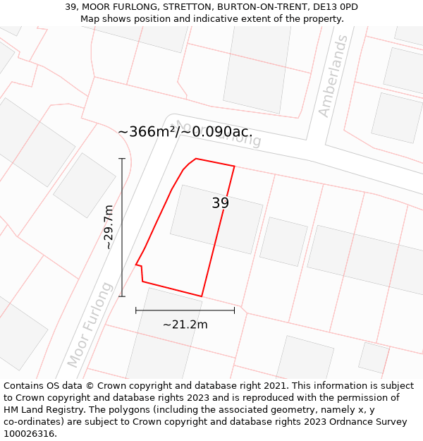 39, MOOR FURLONG, STRETTON, BURTON-ON-TRENT, DE13 0PD: Plot and title map