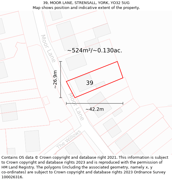 39, MOOR LANE, STRENSALL, YORK, YO32 5UG: Plot and title map