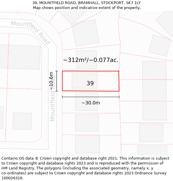 39, MOUNTFIELD ROAD, BRAMHALL, STOCKPORT, SK7 1LY: Plot and title map