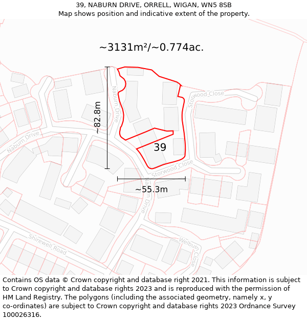 39, NABURN DRIVE, ORRELL, WIGAN, WN5 8SB: Plot and title map