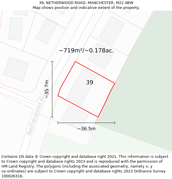 39, NETHERWOOD ROAD, MANCHESTER, M22 4BW: Plot and title map