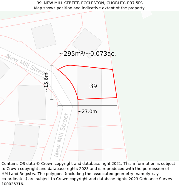 39, NEW MILL STREET, ECCLESTON, CHORLEY, PR7 5FS: Plot and title map