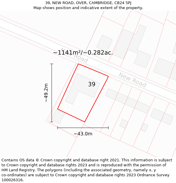 39, NEW ROAD, OVER, CAMBRIDGE, CB24 5PJ: Plot and title map