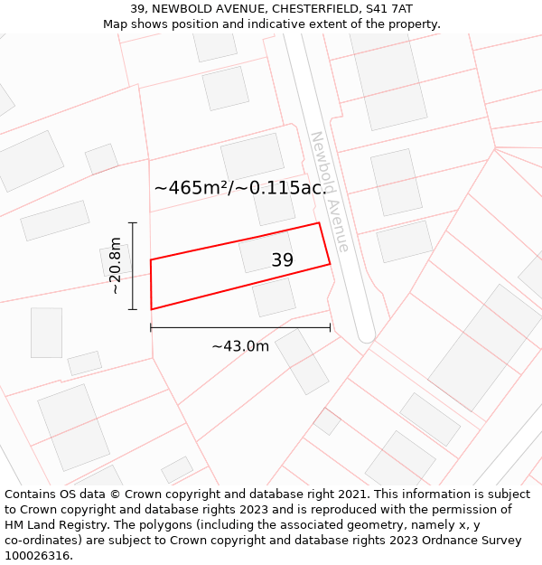 39, NEWBOLD AVENUE, CHESTERFIELD, S41 7AT: Plot and title map