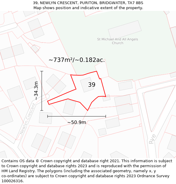 39, NEWLYN CRESCENT, PURITON, BRIDGWATER, TA7 8BS: Plot and title map