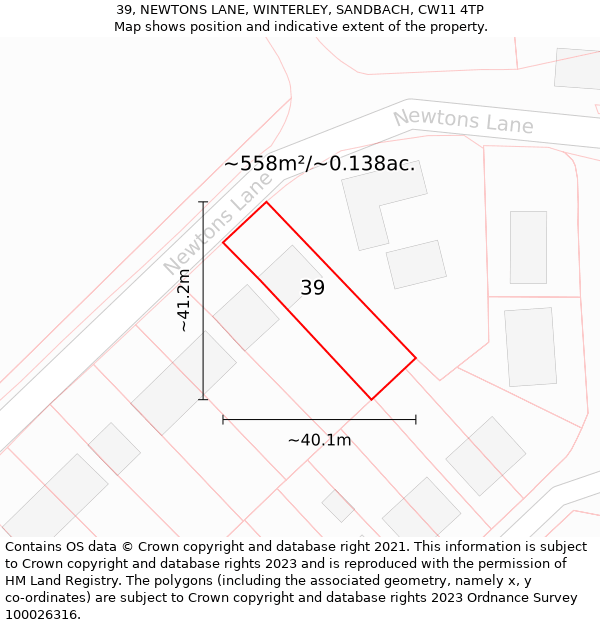 39, NEWTONS LANE, WINTERLEY, SANDBACH, CW11 4TP: Plot and title map