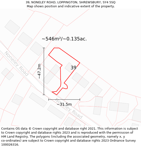 39, NONELEY ROAD, LOPPINGTON, SHREWSBURY, SY4 5SQ: Plot and title map